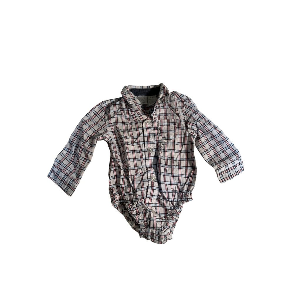 Koala Kids Baby Boys Size 6 Months Button Down Bodysuit Long Sleeve White Plaid